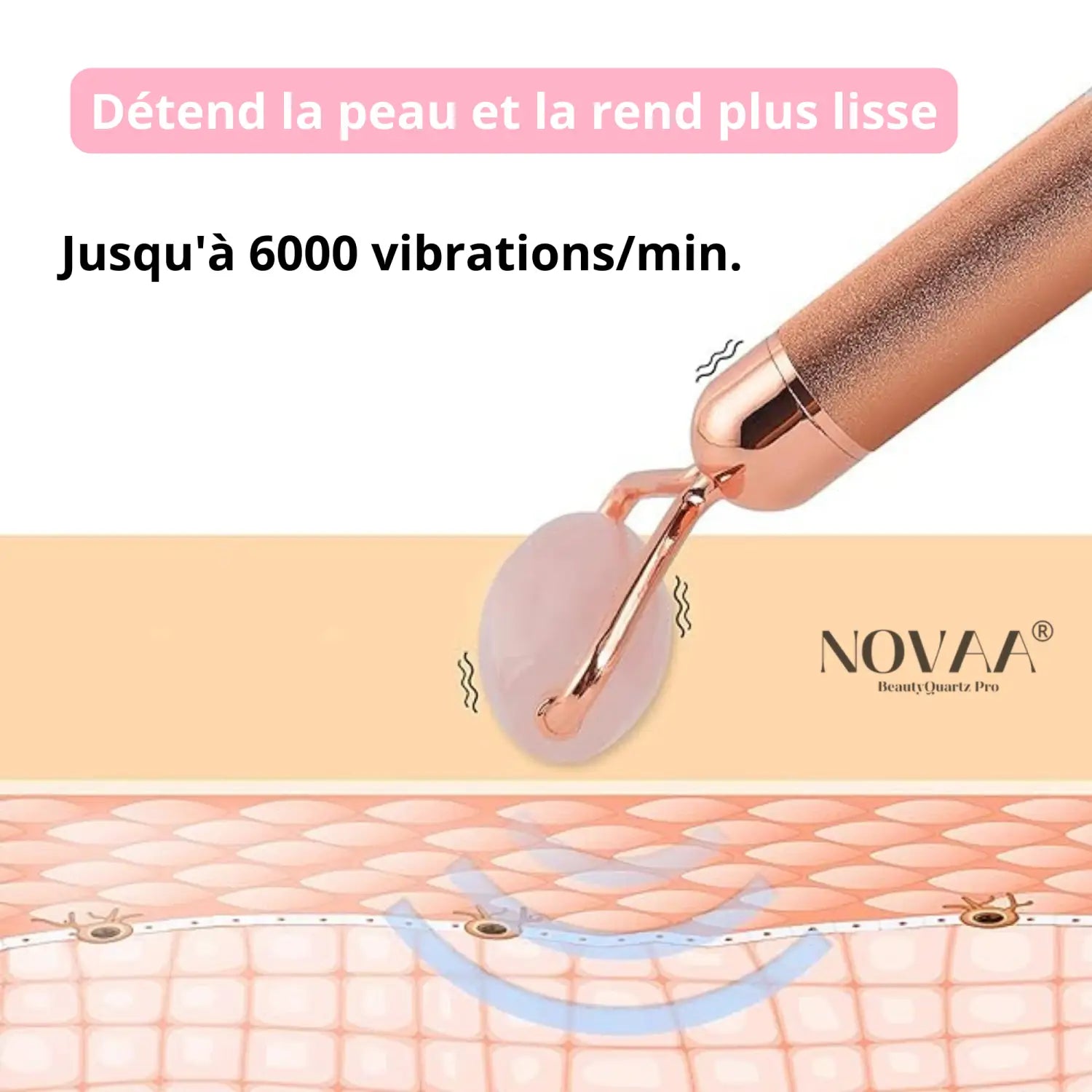 Rouleau Vibrant Quartz Rose 3 en 1 - Rajeunissement et Fermeté de la Peau | Novaa® BeautyQuartz Pro