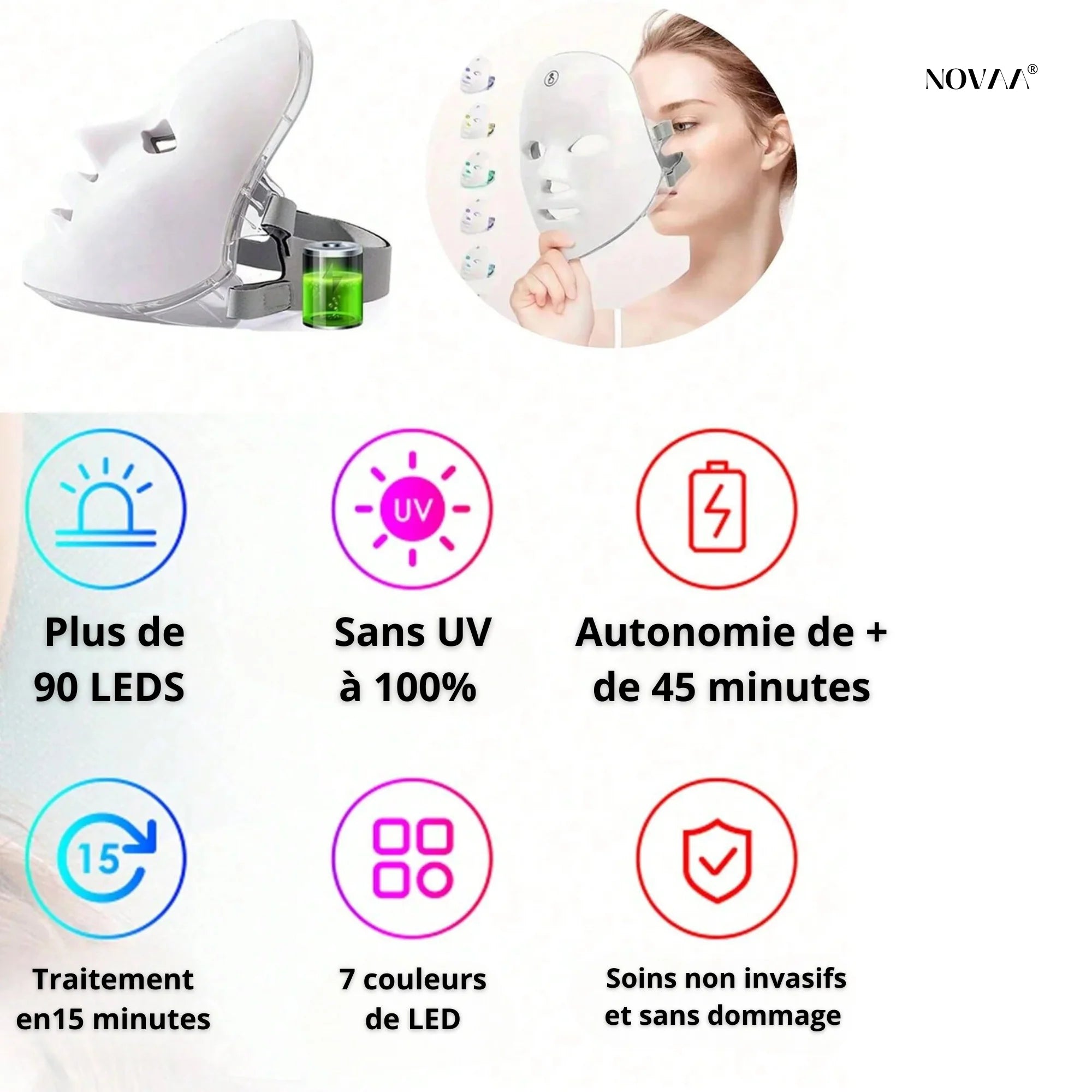 Masque LED de Luminothérapie 7-en-1 - Novaa® LED