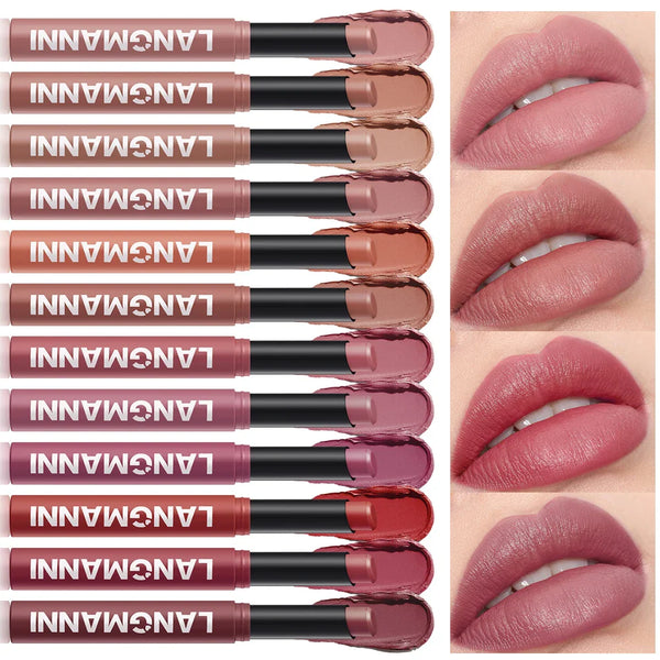 Stylo Rouge à Lèvres Waterproof Nude - Velours Longue Tenue, 12 Couleurs