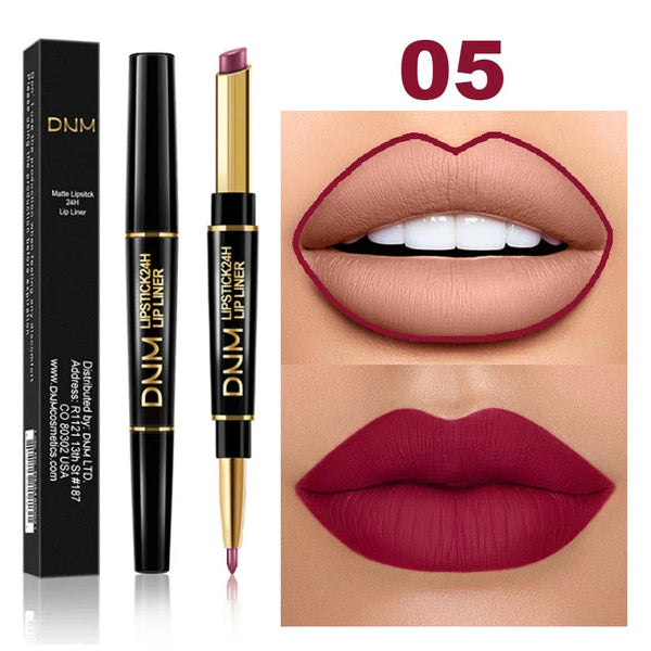 Crayon à Lèvres 2 en 1 Double Tête - Longue Tenue, Waterproof, Teintes Rouge et Nude