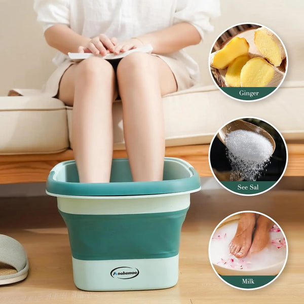 Bain de Pieds Pliable - Massage Acupression & Poignée Plastique Multifonction
