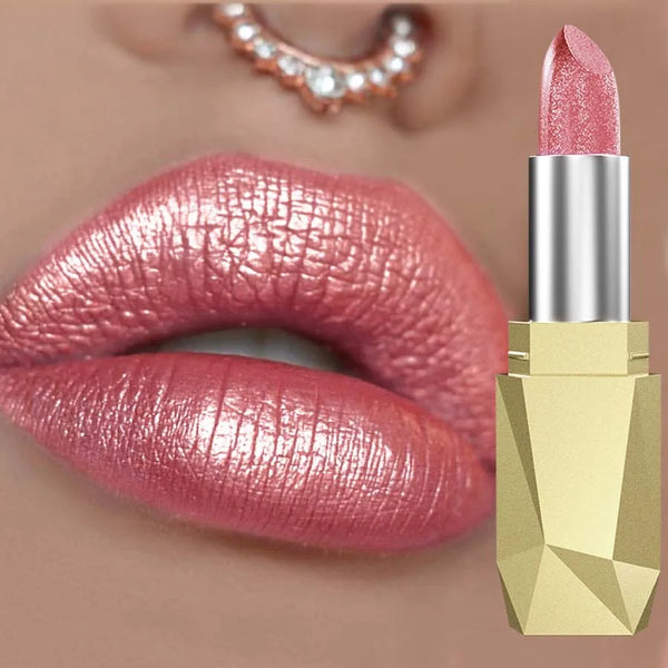 Rouge à Lèvres Métallique Longue Tenue - Rose Scintillant et Hydratant