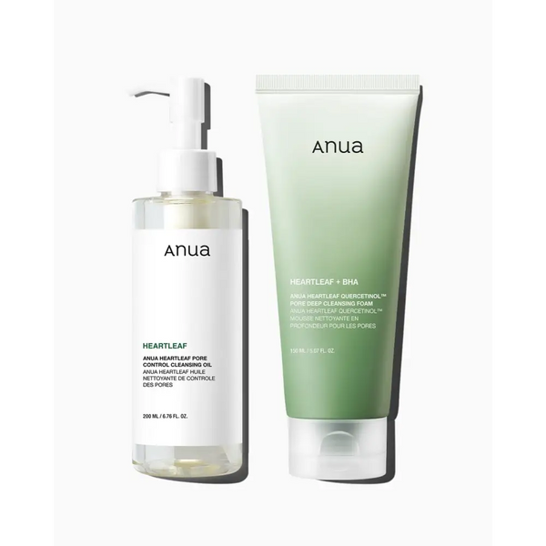 Anua Duo Double Nettoyage: Huile + Mousse Heartleaf – 200 + 150 ml - Double Cleansing Duo Set - Novaa skin care