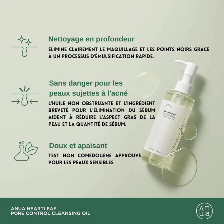 Anua- Heartleaf Pore Control Cleansing Oil - Huile nettoyante démaquillante - 200mL - Novaa skin care