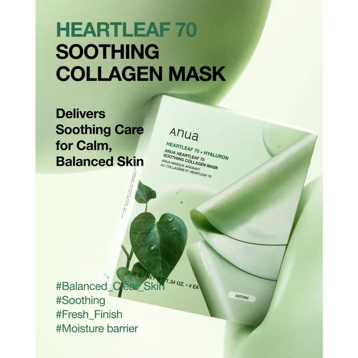 Anua Masque Collagène Apaisant 70% Heartleaf: Hydratation + Apaisement – 4 masques - 4 masques - Novaa skin care