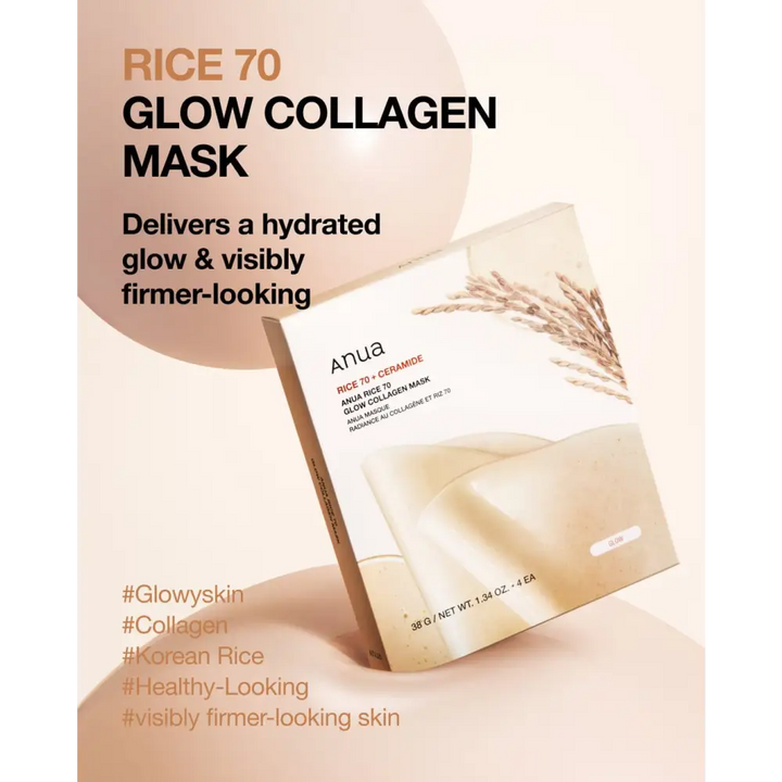 Anua Masque Collagène Éclat Rice 70 + Céramide: Nutrition & Luminosité – 4 masques - 4ea - Novaa skin care
