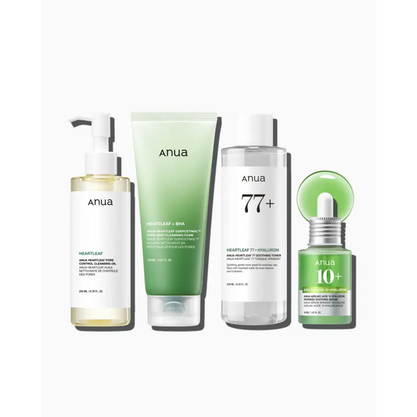 Anua Redness Soothing Essential Set: Huile + Mousse + Toner + Sérum – 200  +  150  +  250  +  30 ml - Novaa skin care