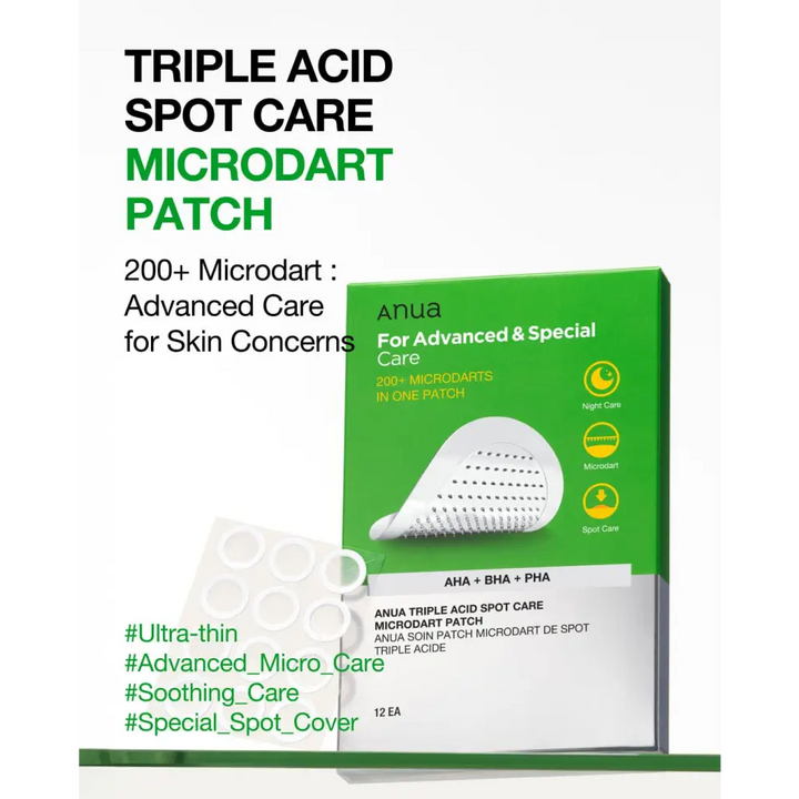 Anua Triple Acid Spot Care Microdart Patch: AHA, BHA & PHA - 12 pcs - Novaa skin care