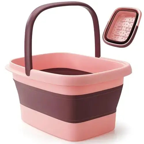Bain de Pieds Pliable - Massage Acupression & Poignée Plastique Multifonction - Rose