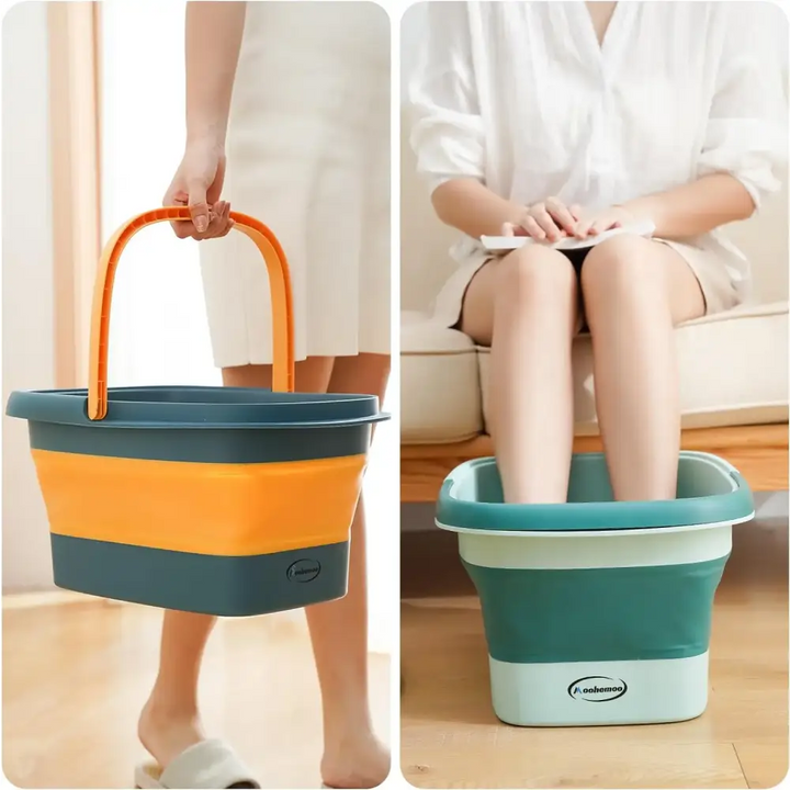 Bain de Pieds Pliable - Massage Acupression & Poignée Plastique Multifonction