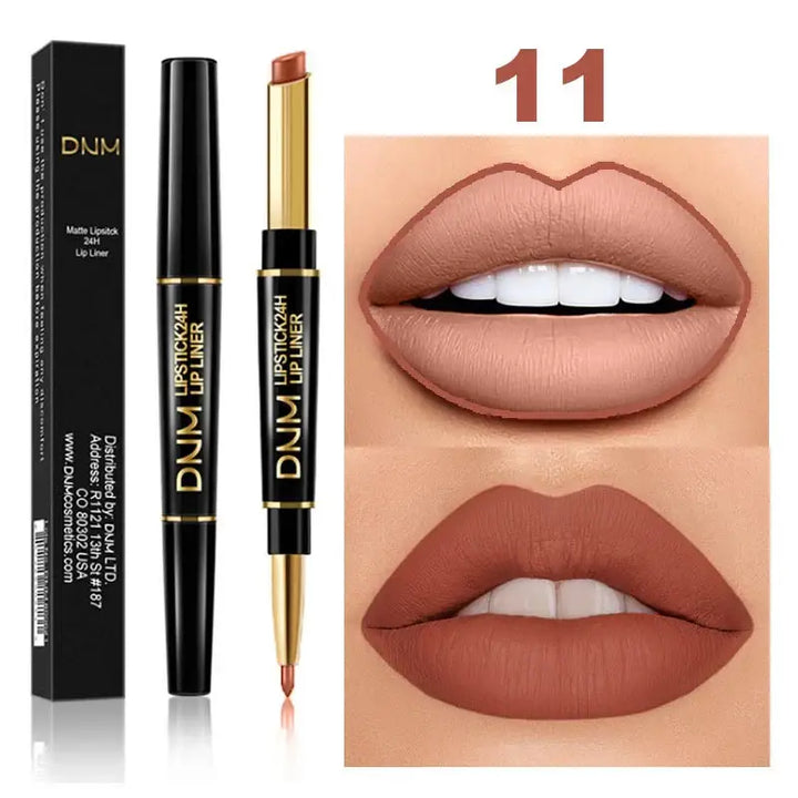 Crayon à Lèvres 2 en 1 Double Tête - Longue Tenue Waterproof Teintes Rouge et Nude - Brun intense