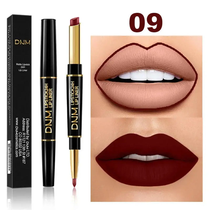 Crayon à Lèvres 2 en 1 Double Tête - Longue Tenue Waterproof Teintes Rouge et Nude