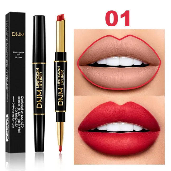 Crayon à Lèvres 2 en 1 Double Tête - Longue Tenue Waterproof Teintes Rouge et Nude - Rouge classique