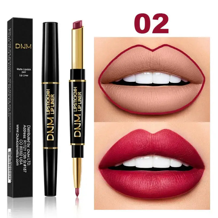 Crayon à Lèvres 2 en 1 Double Tête - Longue Tenue Waterproof Teintes Rouge et Nude - Rouge vif