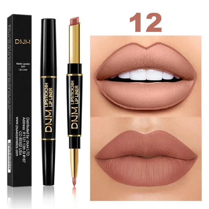 Crayon à Lèvres 2 en 1 Double Tête - Longue Tenue Waterproof Teintes Rouge et Nude - Nude doré