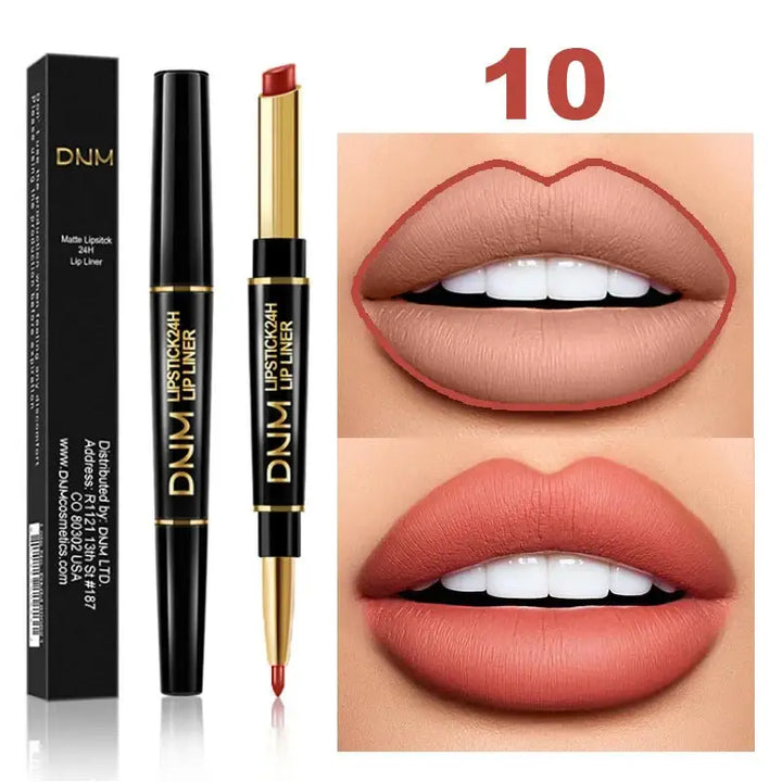 Crayon à Lèvres 2 en 1 Double Tête - Longue Tenue Waterproof Teintes Rouge et Nude - Orange brûlé