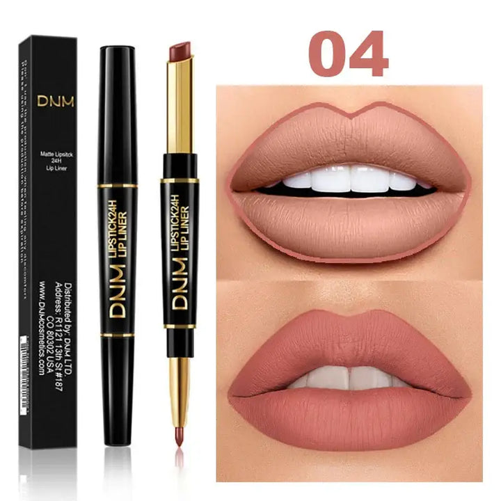 Crayon à Lèvres 2 en 1 Double Tête - Longue Tenue Waterproof Teintes Rouge et Nude