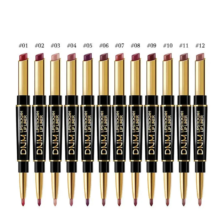 Crayon à Lèvres 2 en 1 Double Tête - Longue Tenue Waterproof Teintes Rouge et Nude