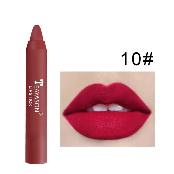 Crayon à Lèvres Velours Waterproof - 12 Couleurs Durables Effet Nude - Rouge Foncé