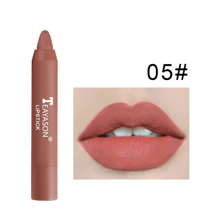 Crayon à Lèvres Velours Waterproof - 12 Couleurs Durables Effet Nude - Brun Rosé