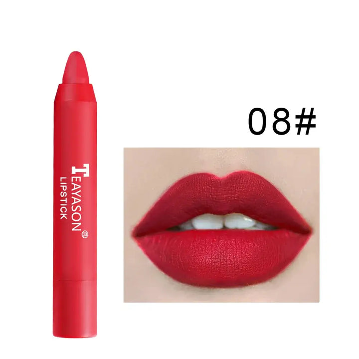 Crayon à Lèvres Velours Waterproof - 12 Couleurs Durables Effet Nude - Rouge Intense