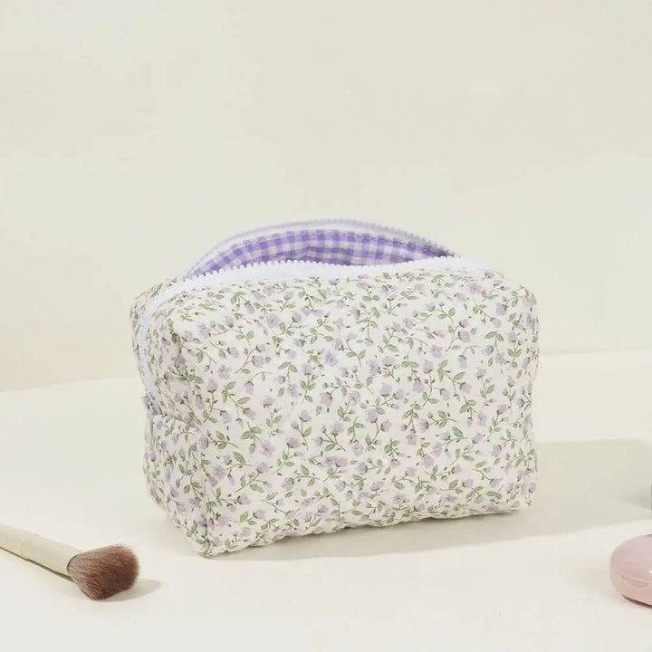 Grande Trousse de Voyage Matelassée - Imprimé Fleuri - Lavande