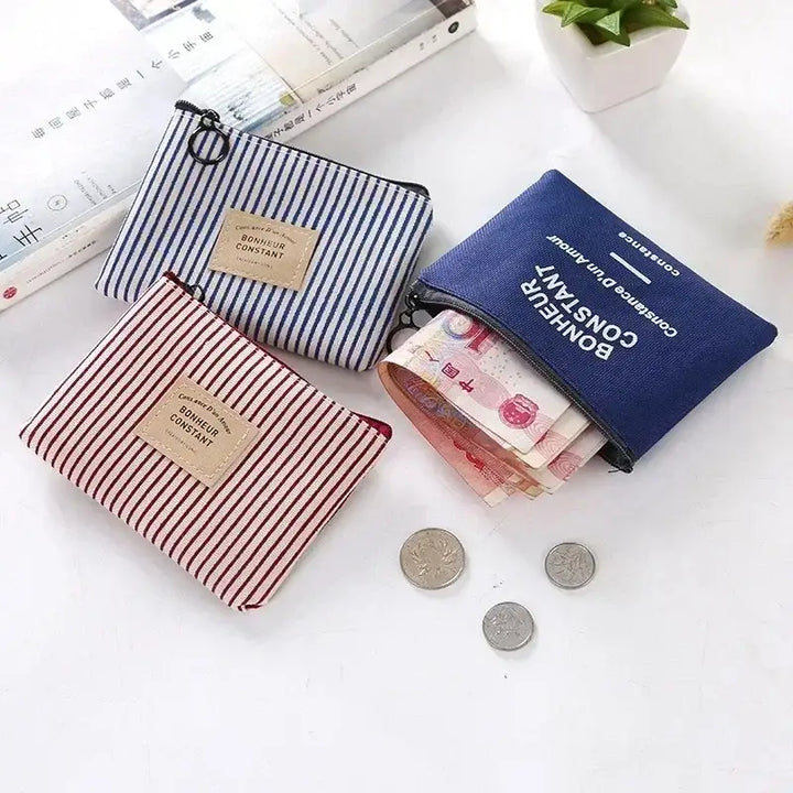 Porte-Monnaie Compact en Tissu - Fermeture Éclair & Imprimé Rayures