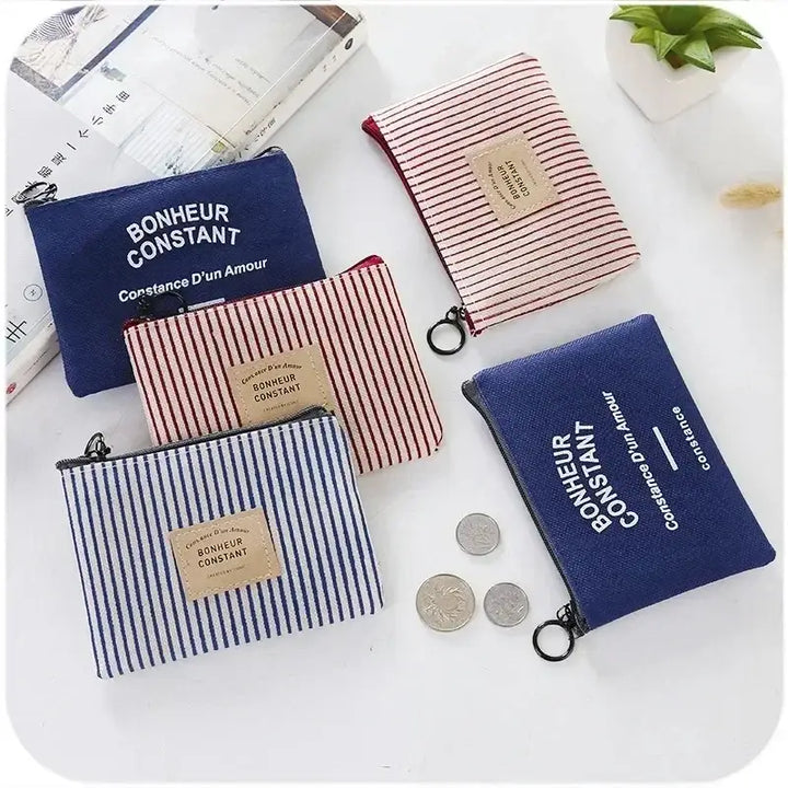 Porte-Monnaie Compact en Tissu - Fermeture Éclair & Imprimé Rayures
