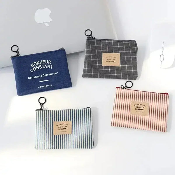 Porte-Monnaie Compact en Tissu - Fermeture Éclair & Imprimé Rayures