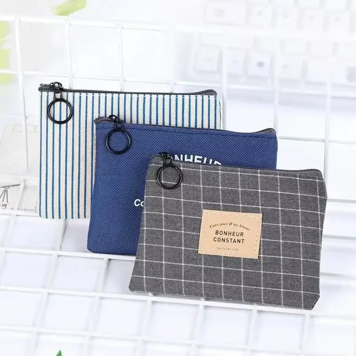 Porte-Monnaie Compact en Tissu - Fermeture Éclair & Imprimé Rayures
