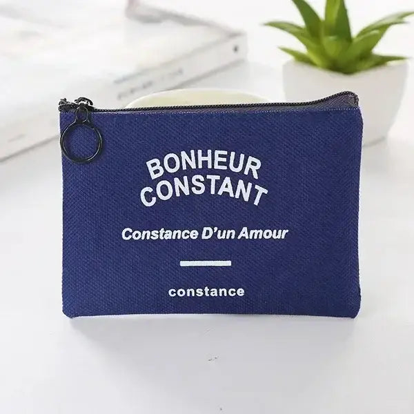 Porte-Monnaie Compact en Tissu - Fermeture Éclair & Imprimé Rayures - Bleu