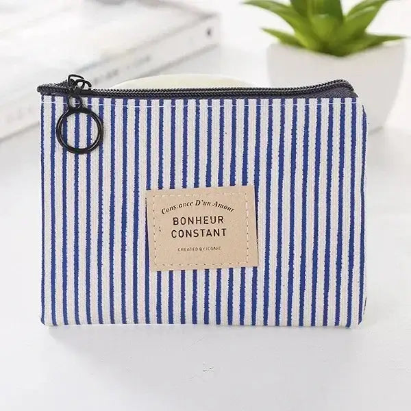 Porte-Monnaie Compact en Tissu - Fermeture Éclair & Imprimé Rayures