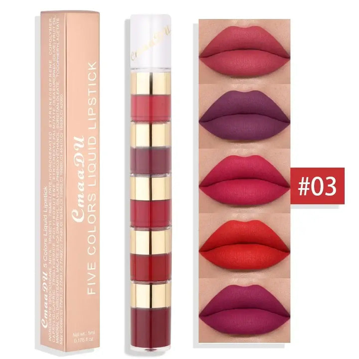 Rouge à Lèvres Liquide Longue Tenue - 5 en 1 Teintes Nude Rouge et Rose - Rose Mauve