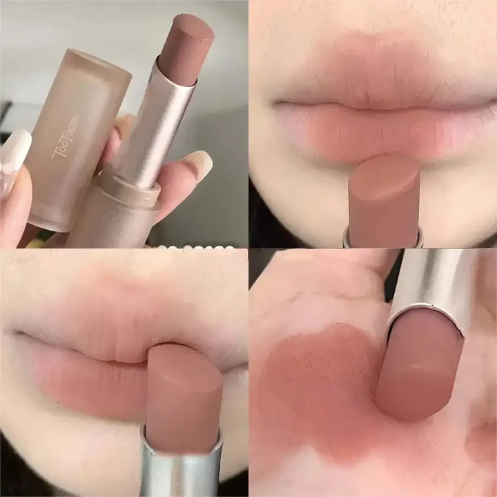 Rouge à Lèvres Velours Hydratant - Teinte Nude Abricot Résistante & Longue Tenue - Brun Taupe