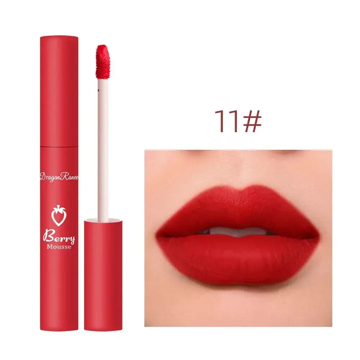 Rouge à Lèvres Velours Longue Tenue - Effet Mat Imperméable Anti-Transfert 12 Couleurs - Rouge vif
