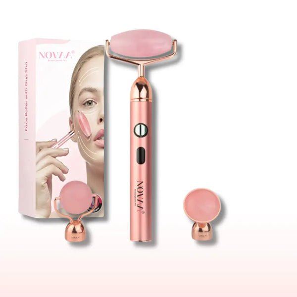 Rouleau Vibrant Quartz Rose 3 en 1 - Rajeunissement et Fermeté de la Peau | Novaa® BeautyQuartz Pro