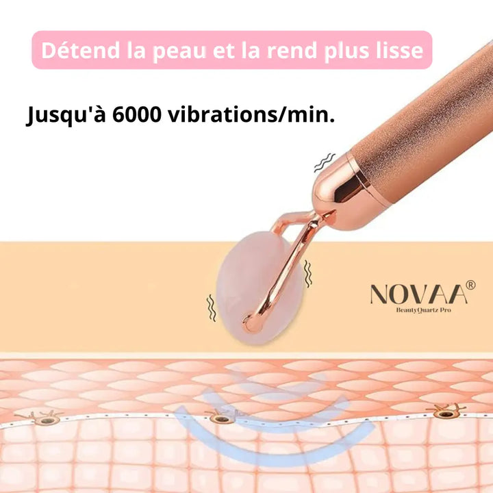 Rouleau Vibrant Quartz Rose 3 en 1 - Rajeunissement et Fermeté de la Peau | Novaa® BeautyQuartz Pro