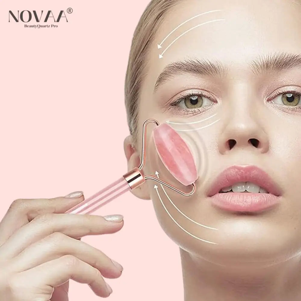 Rouleau Vibrant Quartz Rose 3 en 1 - Rajeunissement et Fermeté de la Peau | Novaa® BeautyQuartz Pro