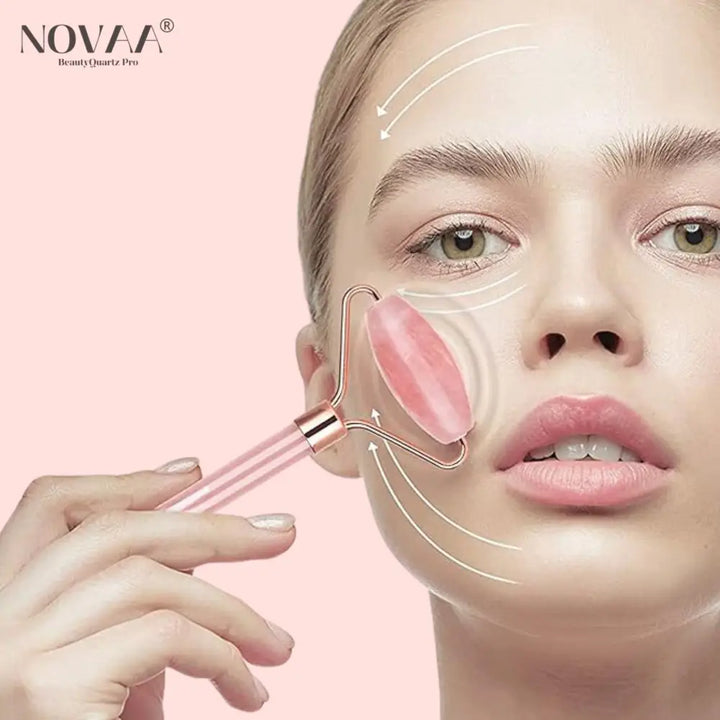 Rouleau Vibrant Quartz Rose 3 en 1 - Rajeunissement et Fermeté de la Peau | Novaa® BeautyQuartz Pro
