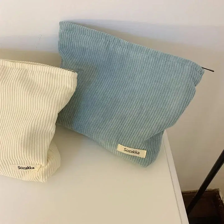 Sac de Maquillage en Velours Côtelé - Étui Voyage Compact pour Accessoires Beauté