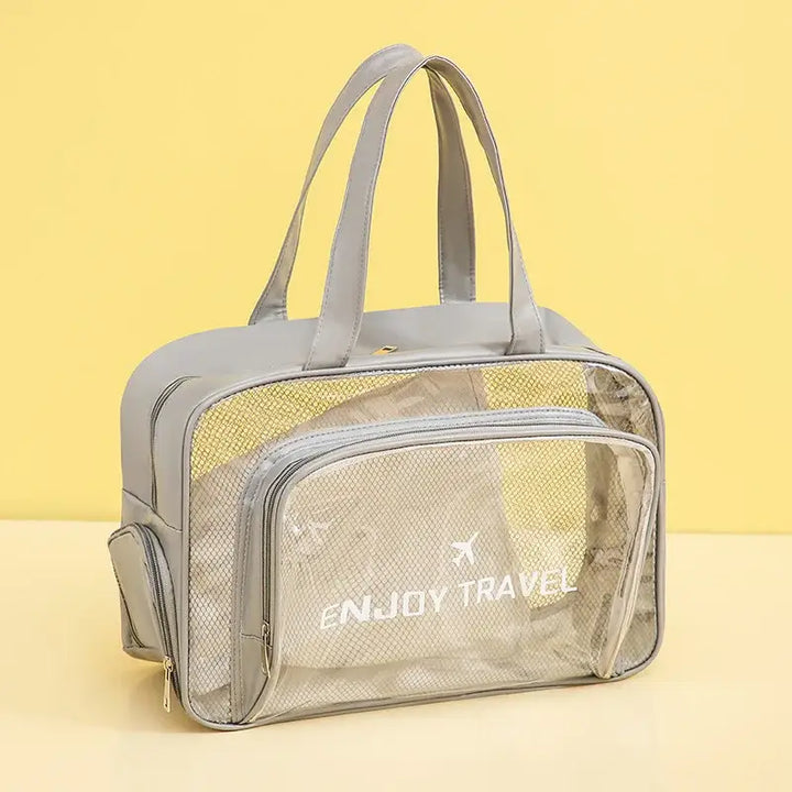 Sac de Plage en Maille - Compartiment Chaussures & Fermeture Éclair - Gris