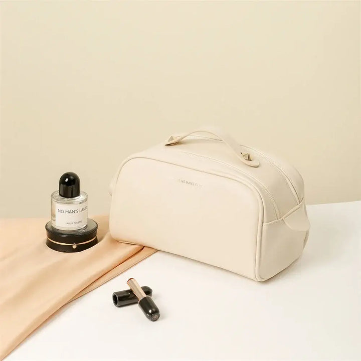 Sac de Rangement Cosmétique en Cuir PU - Grande Capacité & Portable - Blanc