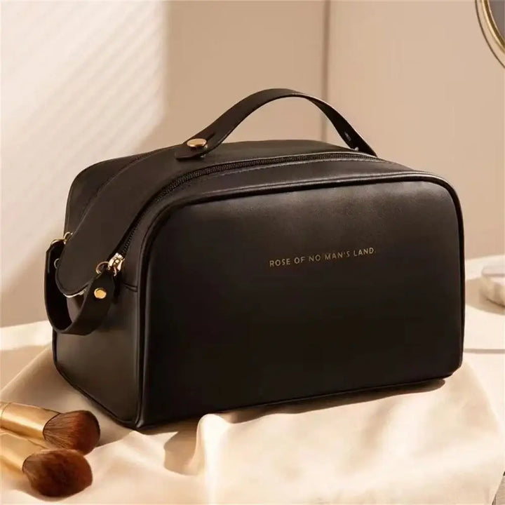 Sac de Rangement Cosmétique en Cuir PU - Grande Capacité & Portable - Noir