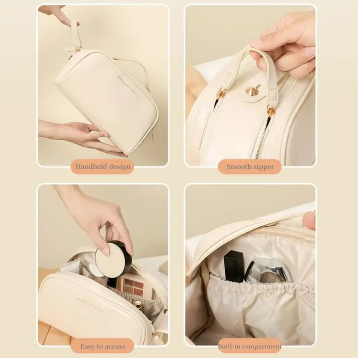 Sac de Rangement Cosmétique en Cuir PU - Grande Capacité & Portable