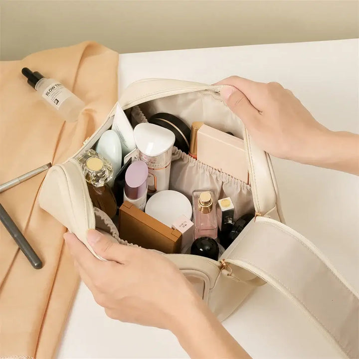 Sac de Rangement Cosmétique en Cuir PU - Grande Capacité & Portable