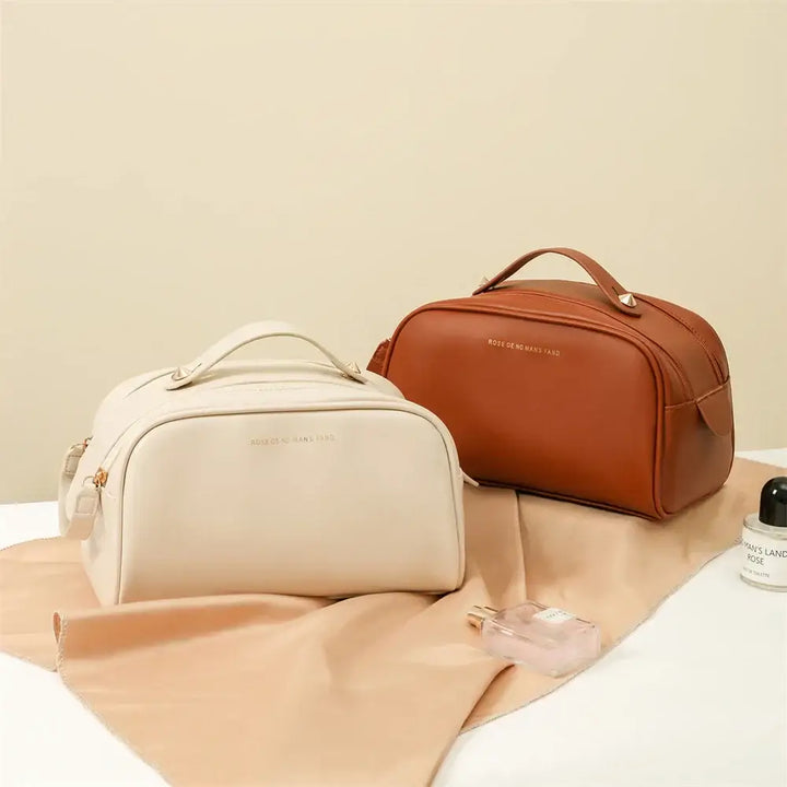 Sac de Rangement Cosmétique en Cuir PU - Grande Capacité & Portable