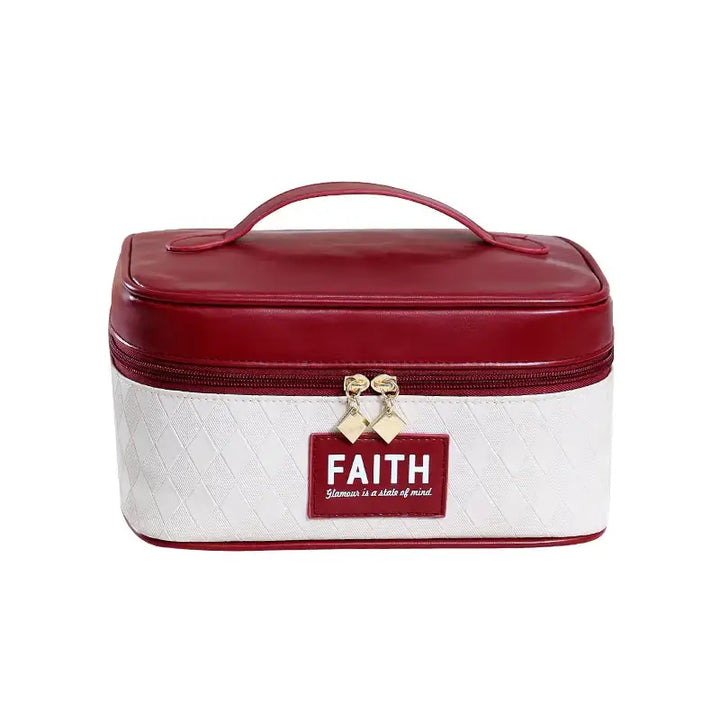 Trousse de Maquillage Carrée - Grande Capacité Portable avec Fermeture Éclair - Bourgogne