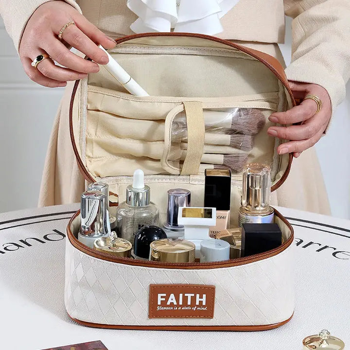 Trousse de Maquillage Carrée - Grande Capacité Portable avec Fermeture Éclair