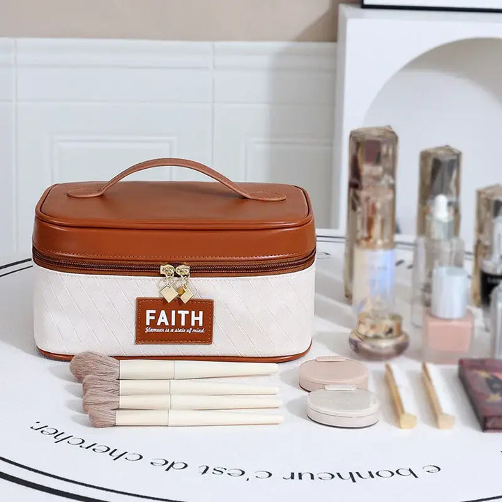 Trousse de Maquillage Carrée - Grande Capacité Portable avec Fermeture Éclair