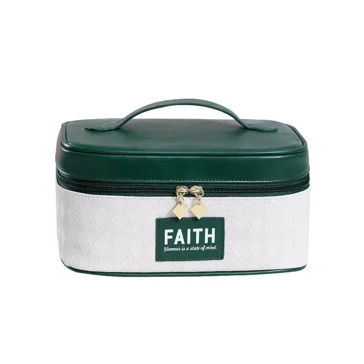 Trousse de Maquillage Carrée - Grande Capacité Portable avec Fermeture Éclair - Vert Clair
